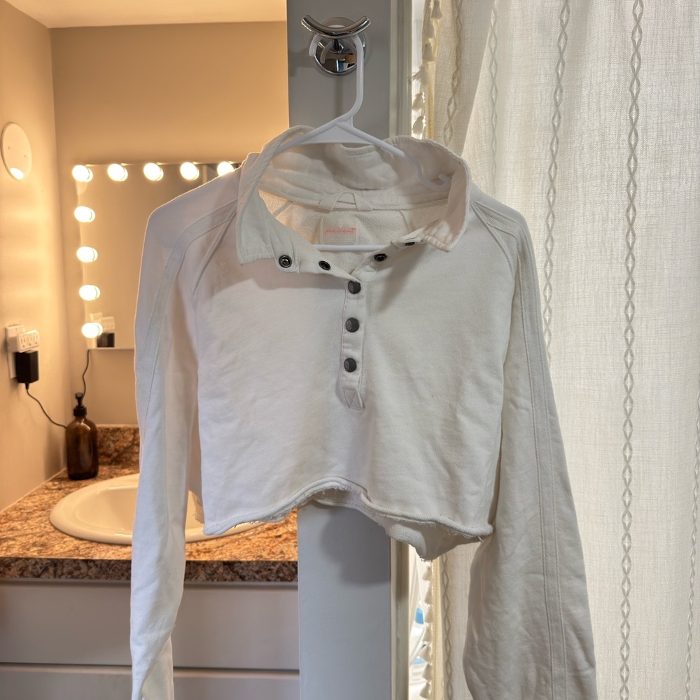White Cropped Button-Up Top